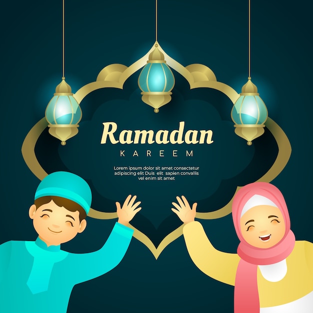 Free vector gradient ramadan kids illustration
