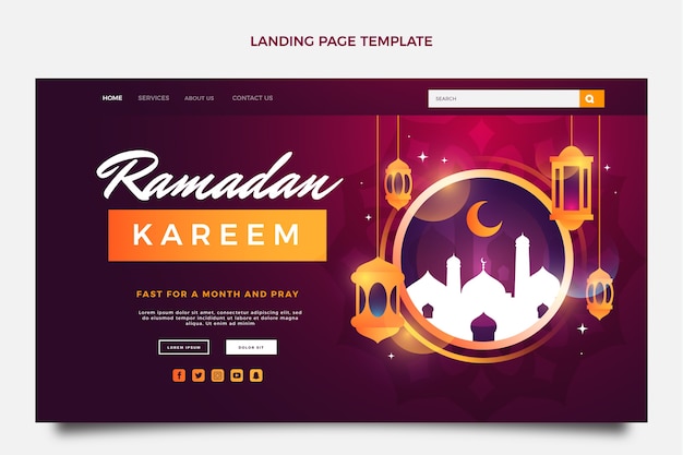 Vettore gratuito modello di pagina di destinazione ramadan sfumato