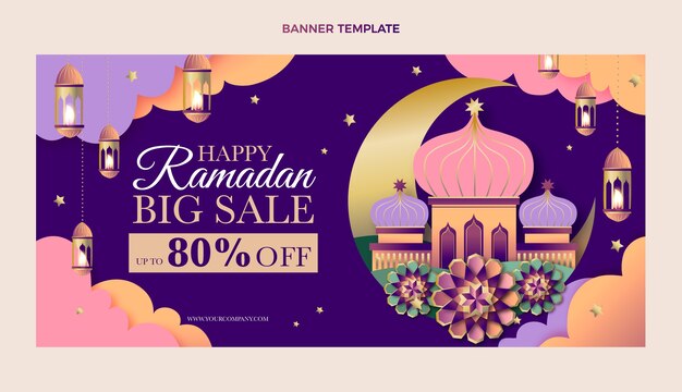 Vettore gratuito banner orizzontale di vendita ramadan sfumato