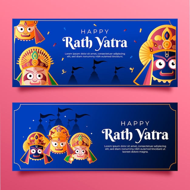 Free vector gradient rath yatra celebration banners set