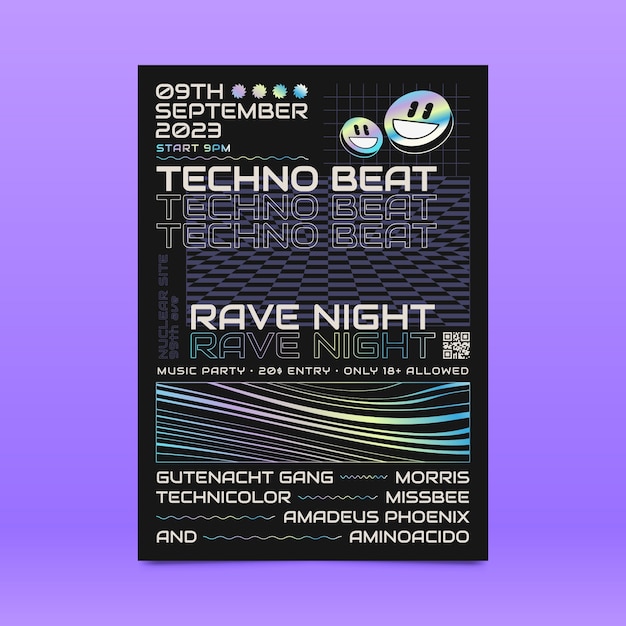 Gradient rave party poster template