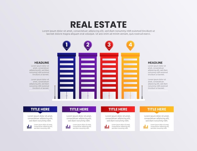 Modello di infografica immobiliare gradiente