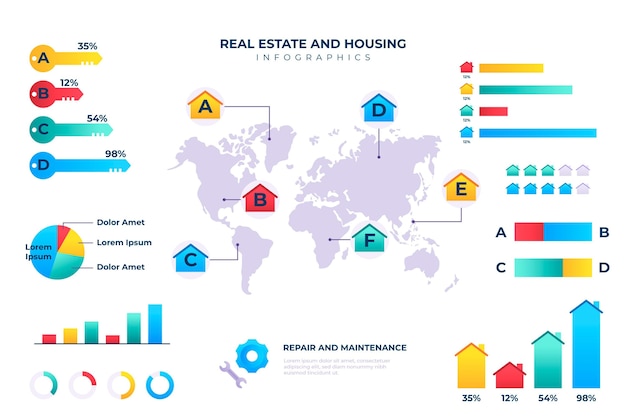 Шаблон инфографики градиентной недвижимости