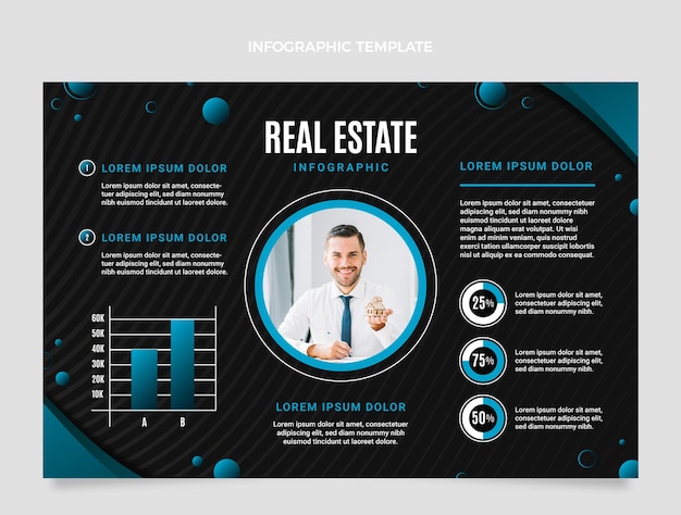 Gradient real estate infographic template