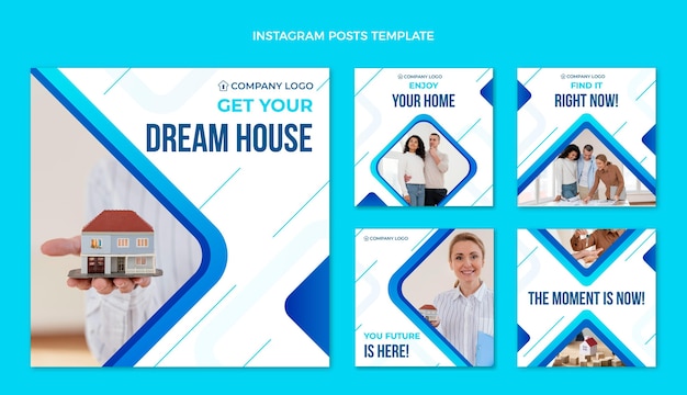 Free vector gradient real estate instagram post collection