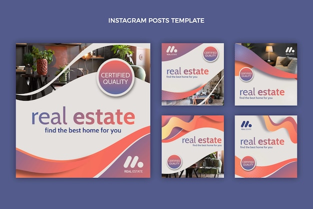 Free vector gradient real estate instagram posts