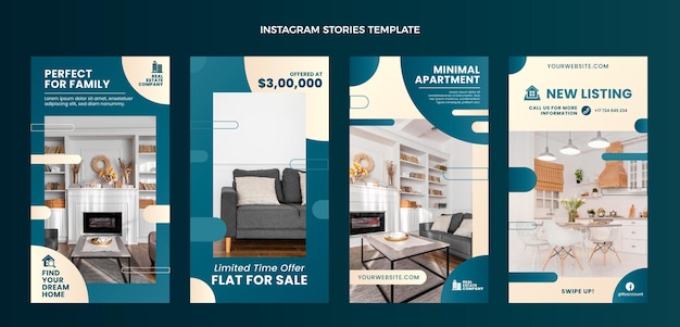 Free vector gradient real estate instagram story collection