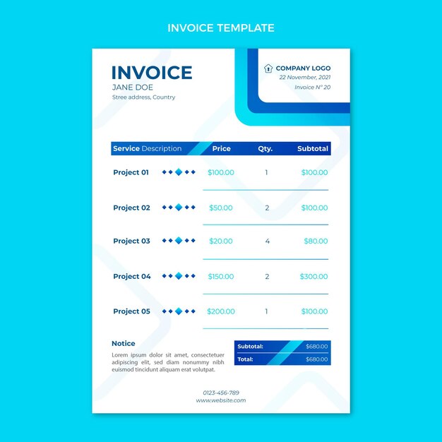 Gradient real estate invoice template