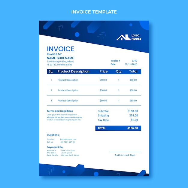 Gradient real estate invoice template