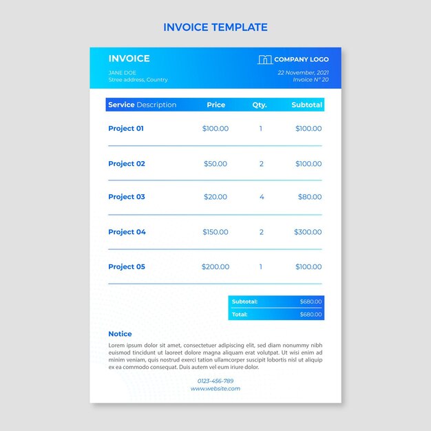 Gradient real estate invoice