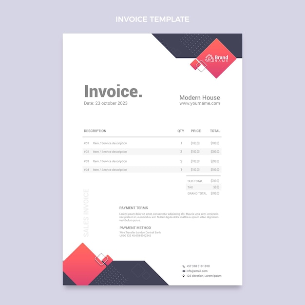 Free vector gradient real estate invoice