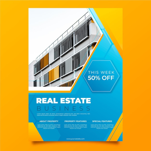 Gradient real estate poster template with photo