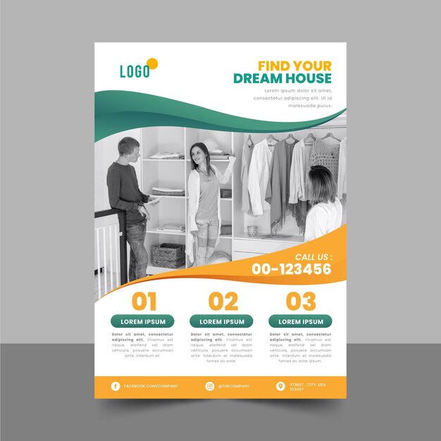 Gradient real estate poster template with photo