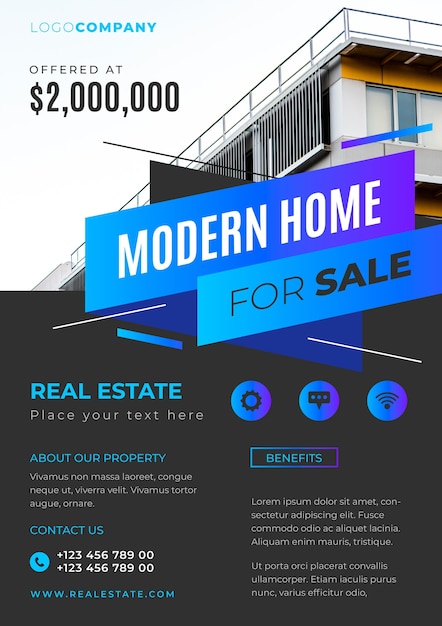 Gradient real estate poster with photo ready to print