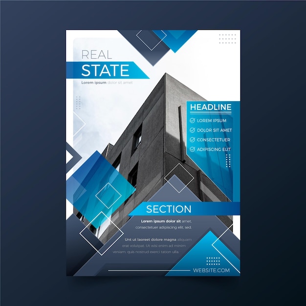 Free vector gradient real estate poster with photo