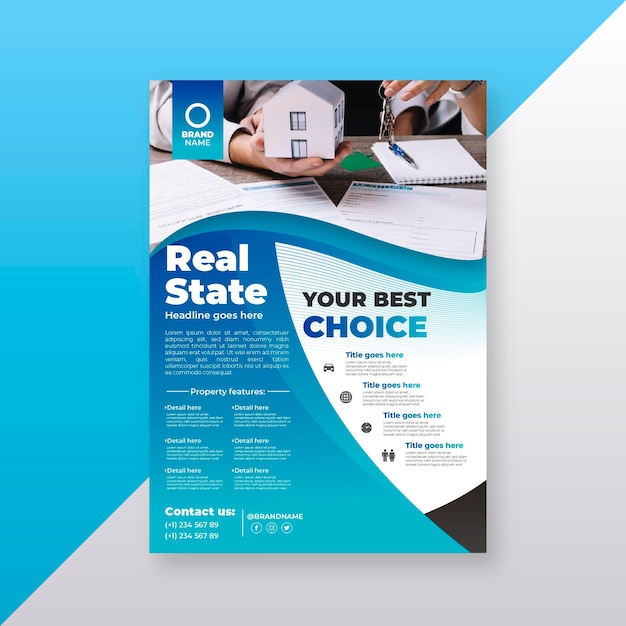 Free vector gradient real estate poster with photo