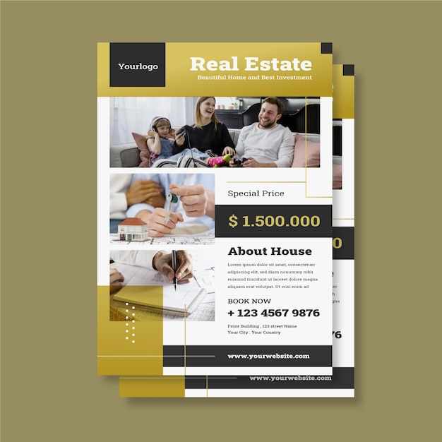 Free vector gradient real estate poster with photo