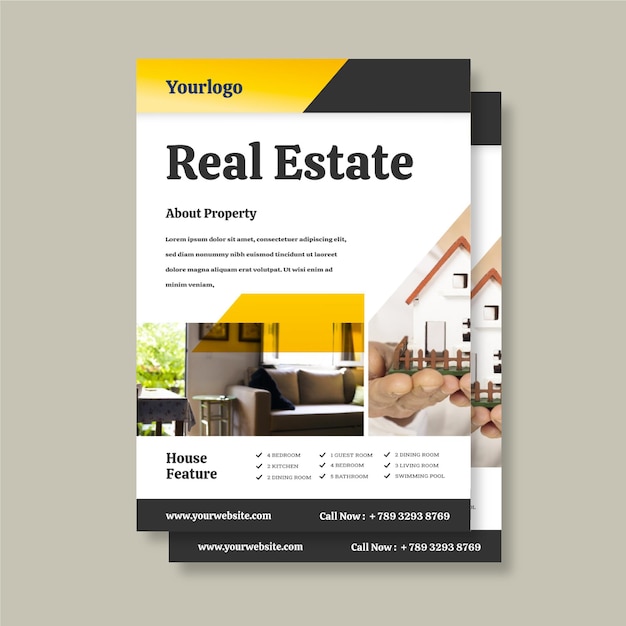 Free vector gradient real estate poster with photo