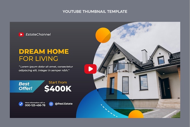 Free vector gradient real estate youtube thumbnail