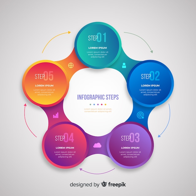 Gradiente realistico infografica passo colorato