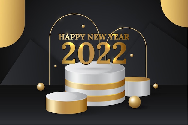Gradient Realistic New Year 2022 with podium and sphere