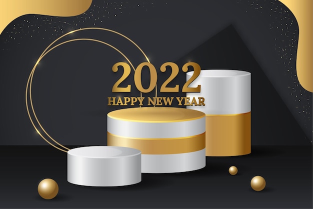 Gradient realistic new year 2022 with podium and sphere