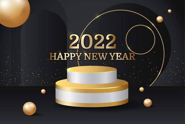 Gradient Realistic New Year 2022 with podium and sphere