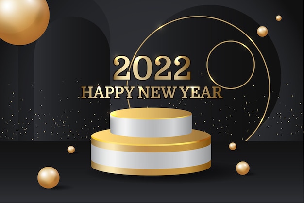 Gradient Realistic New Year 2022 with podium and sphere