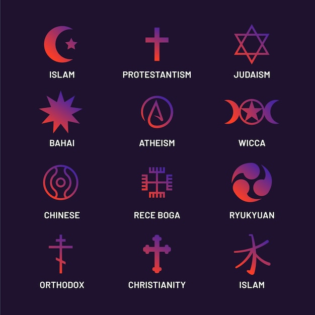 Gradient religious symbol collection