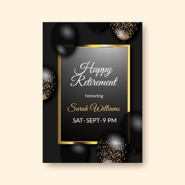 Gradient retirement greeting card with golden elements