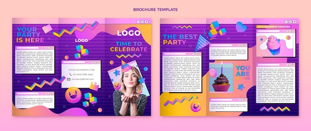 Vettore gratuito brochure di compleanno vaporwave retrò sfumato