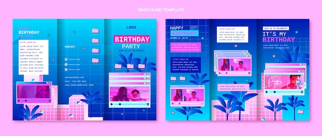 Vettore gratuito brochure di compleanno vaporwave retrò sfumato