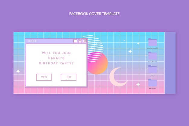 Free vector gradient retro vaporwave birthday facebook cover