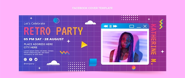 Бесплатное векторное изображение Обложка facebook для дня рождения с градиентом в стиле паровой волны