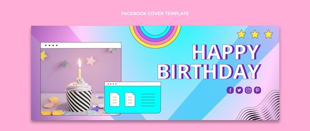 Copertina facebook di compleanno sfumata retrò vaporwave Vettore gratuito