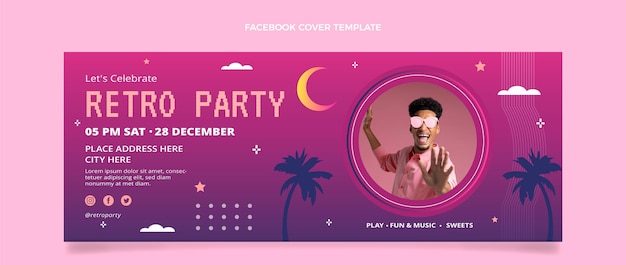 Gradient retro vaporwave birthday facebook cover