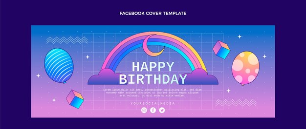 Free vector gradient retro vaporwave birthday facebook cover