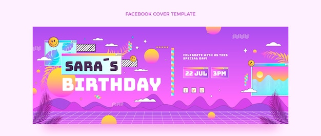 Gradient retro vaporwave birthday facebook cover