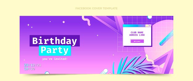 Gradient retro vaporwave birthday facebook cover