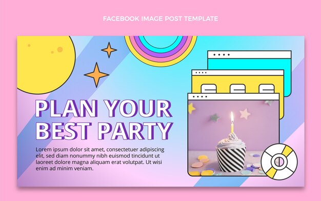 Gradient retro vaporwave birthday facebook post