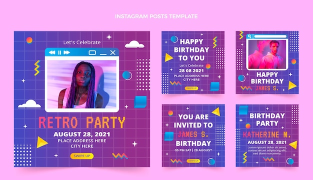 Бесплатное векторное изображение Градиент ретро паровая волна день рождения instagram рассказы