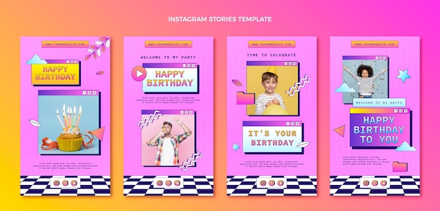 Vettore gratuito storie di instagram di compleanno sfumate retrò vaporwave