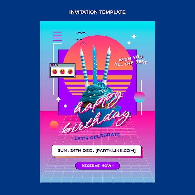 Free vector gradient retro vaporwave birthday invitation