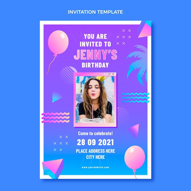 Gradient retro vaporwave birthday invitation