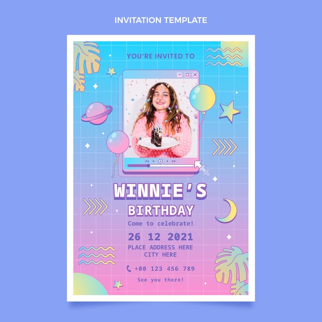 Free vector gradient retro vaporwave birthday invitation