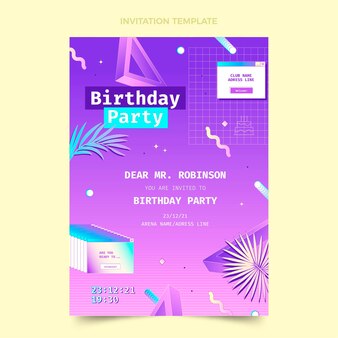 Gradient retro vaporwave birthday invitation