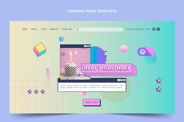 Gradient retro vaporwave birthday landing page