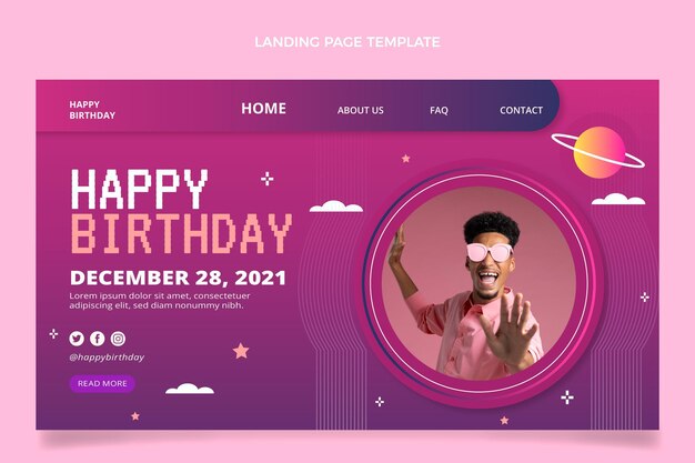 Gradient retro vaporwave birthday landing page