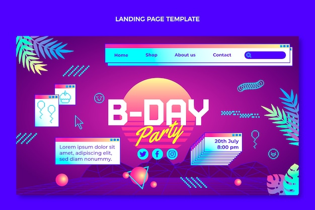 Gradient retro vaporwave birthday landing page