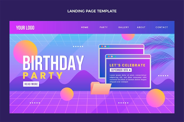 Gradient retro vaporwave birthday landing page